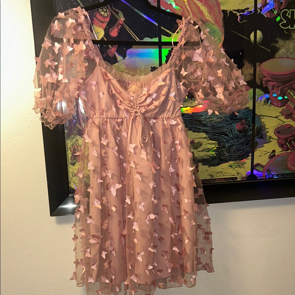 Elegant Pink Butterfly Mini Dress
